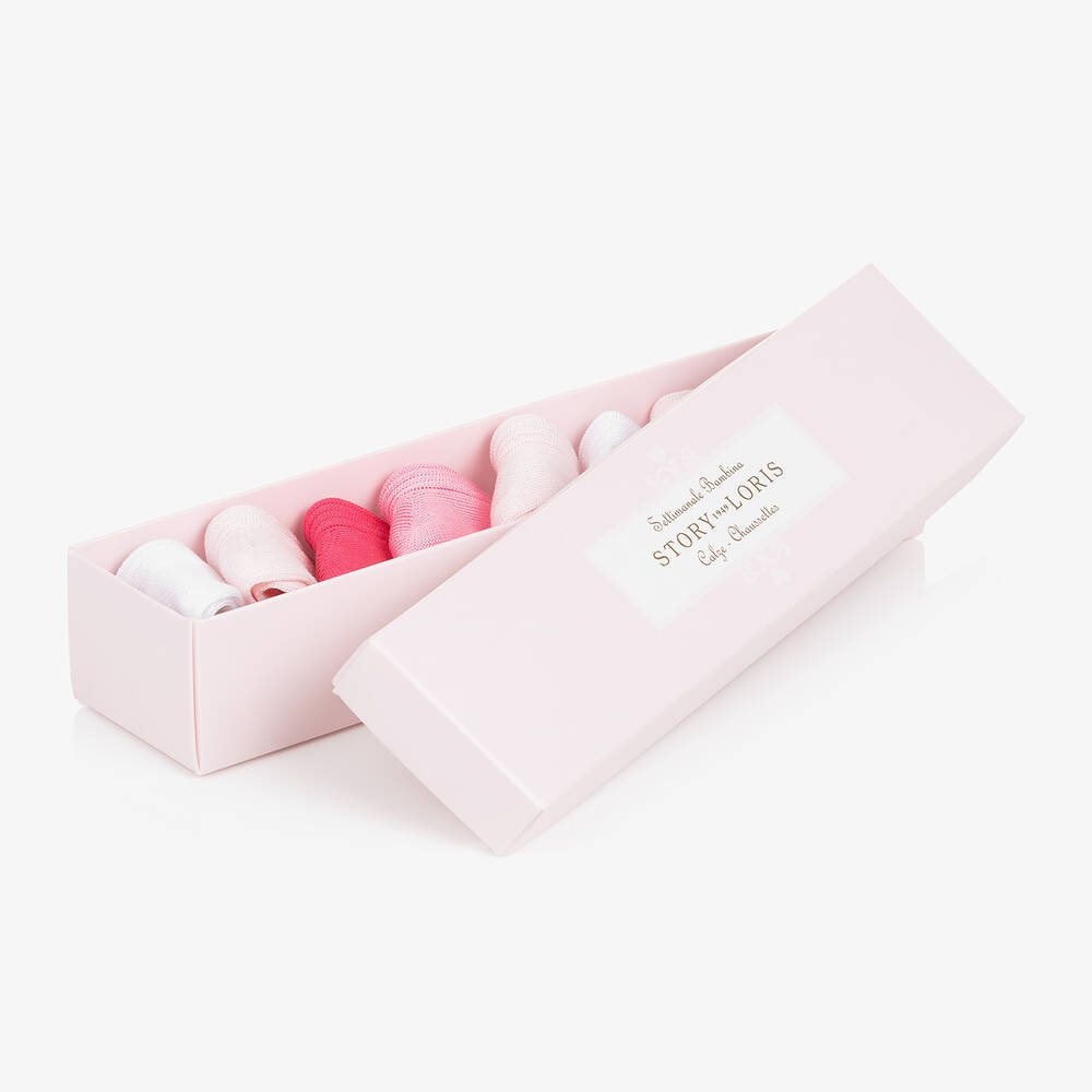 Story Loris-هدية جوارب قطن لون زهري وأبيض (عدد 7) | Childrensalon Outlet