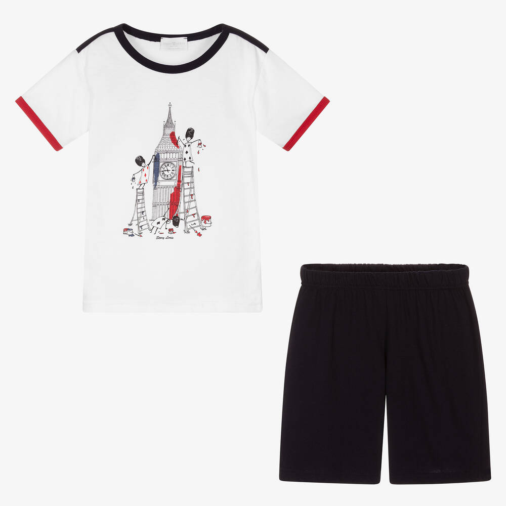 Story Loris-بيجاما شورت قطن لون كحلي وأبيض للأولاد | Childrensalon Outlet