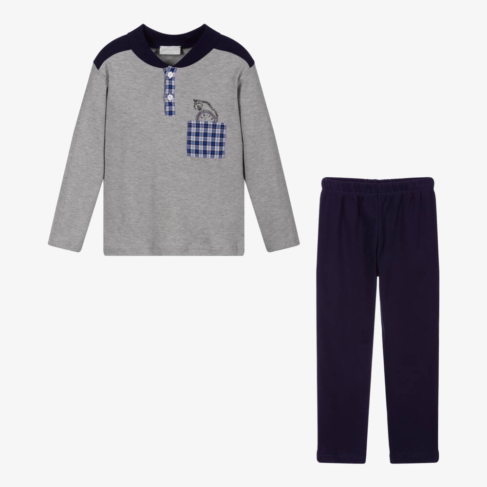 Story Loris-بيجاما قطن لون رمادي وكحلي للأولاد | Childrensalon Outlet