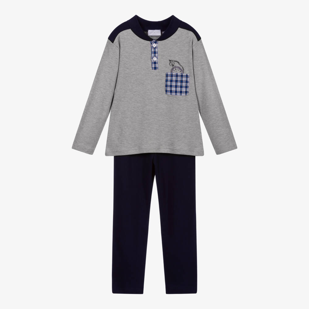 Story Loris-Boys Grey and Blue Jersey Sleepwear | Childrensalon Outlet