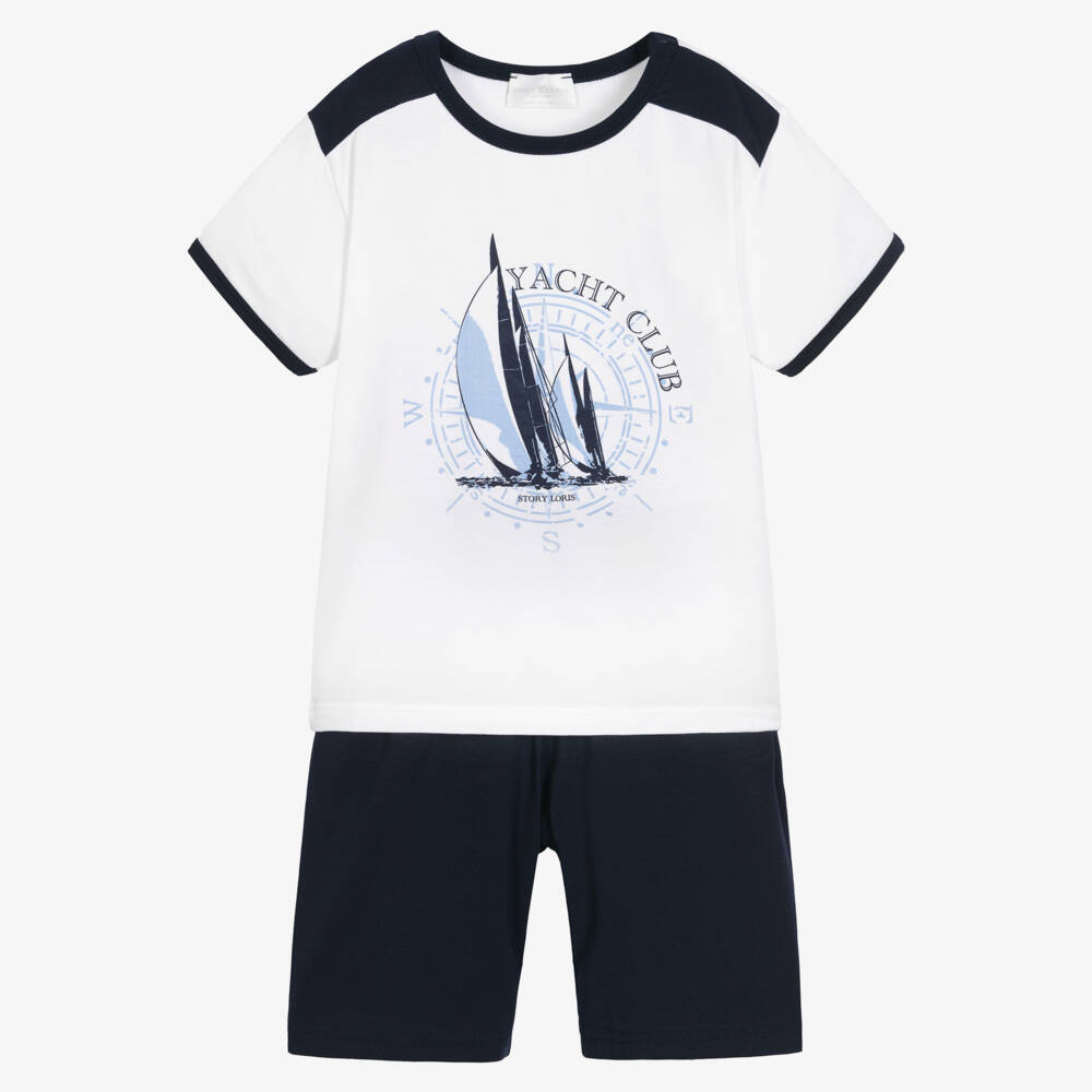 Story Loris-Boys Nautical Blue Short Pyjamas | Childrensalon Outlet