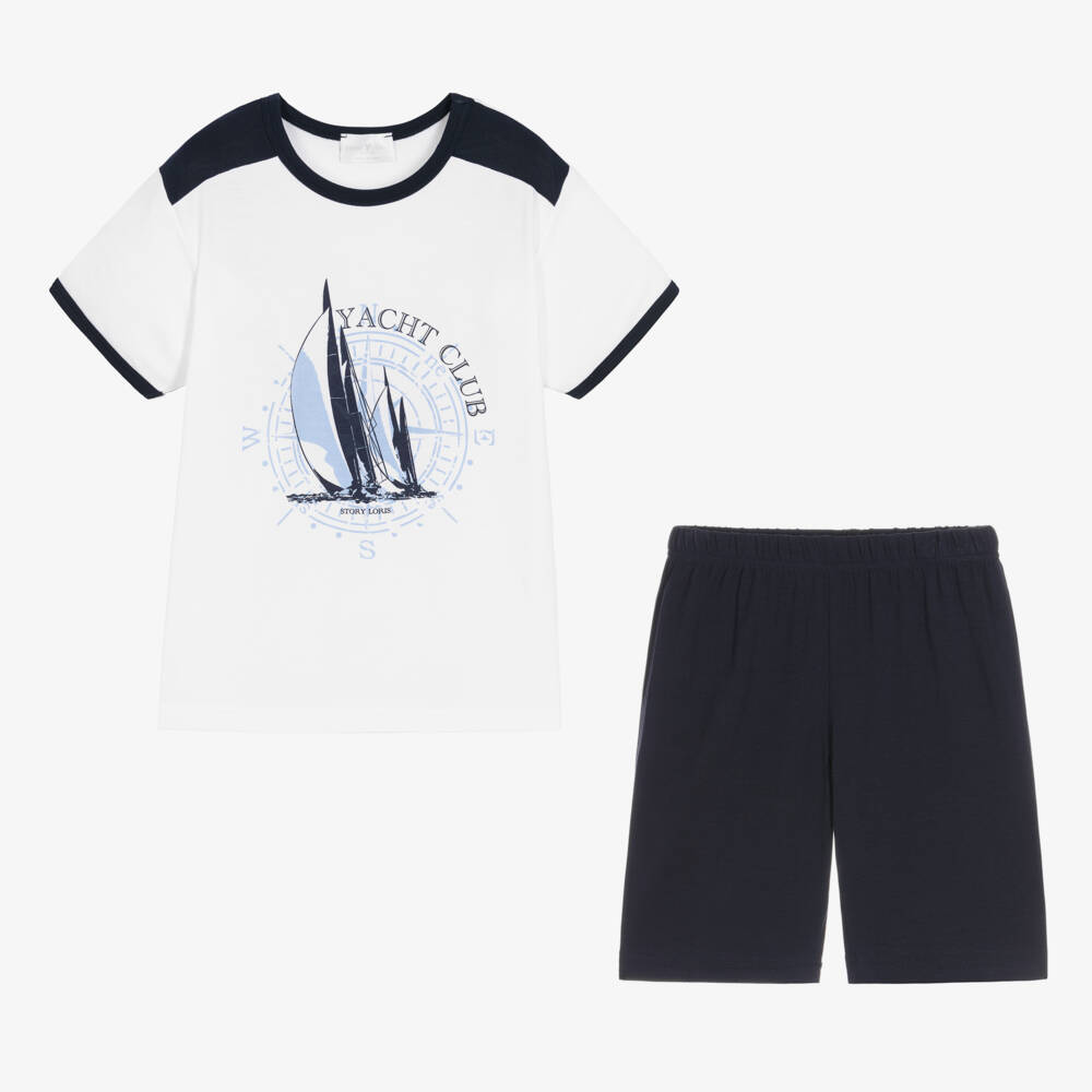 Story Loris-بيجاما شورت مودال جيرسي لون كحلي وأبيض للأولاد | Childrensalon Outlet