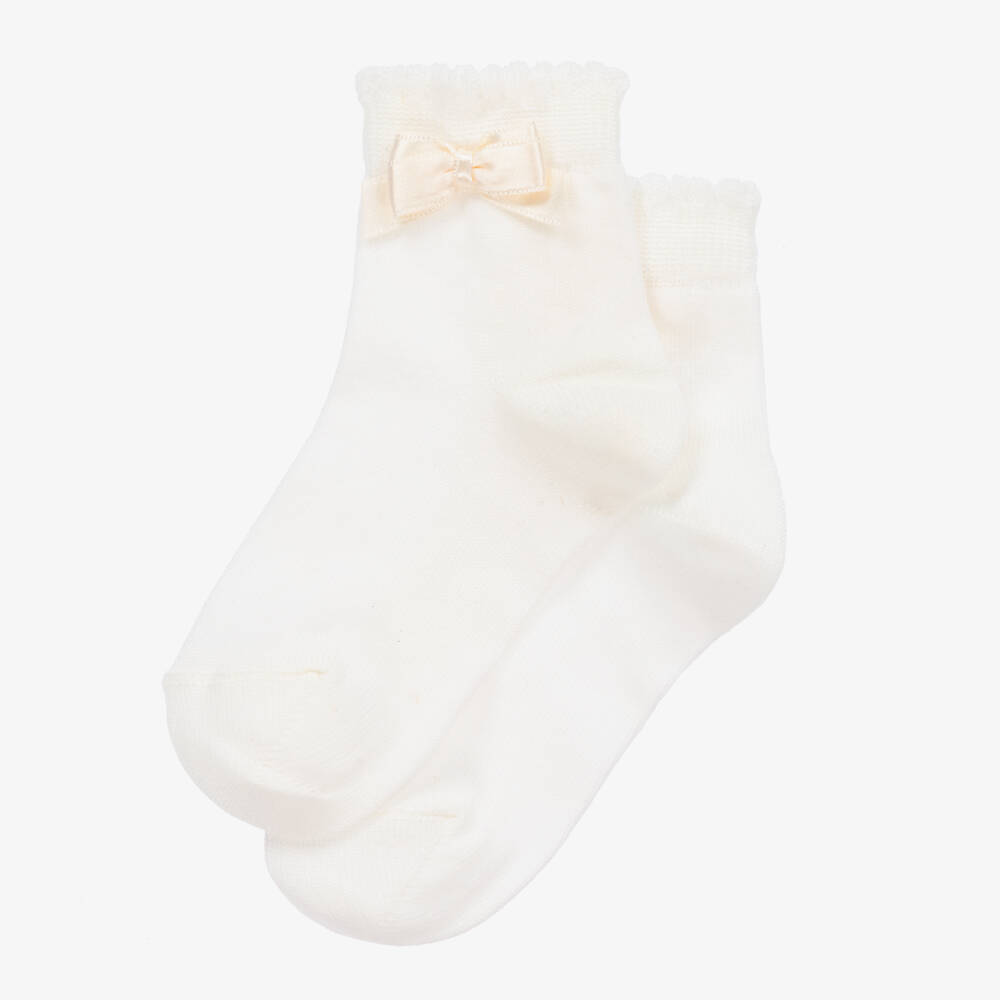 Story Loris-Girls Cream Bow Knit Socks | Childrensalon Outlet