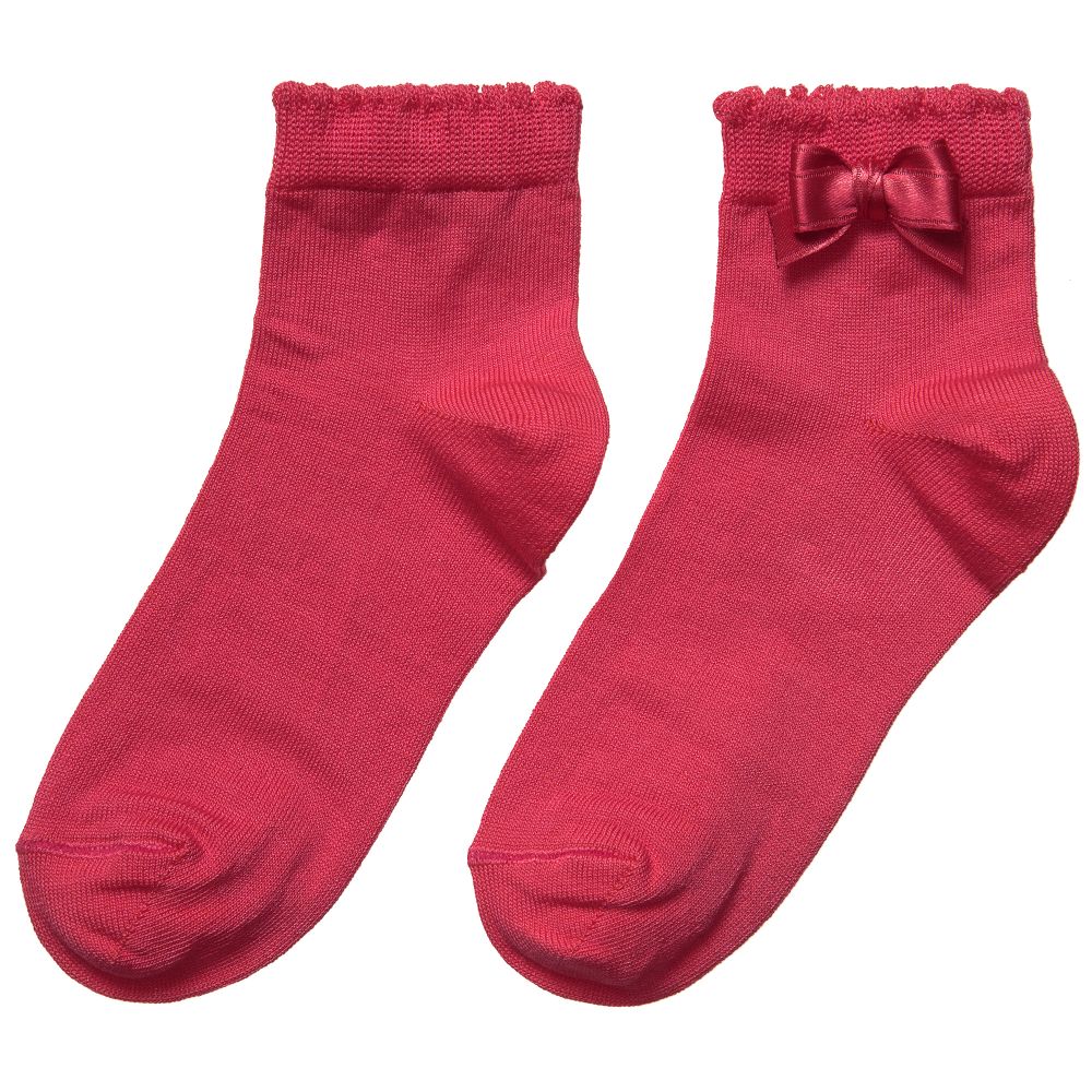 Story Loris-Girls Dark Pink Socks with Bow | Childrensalon Outlet