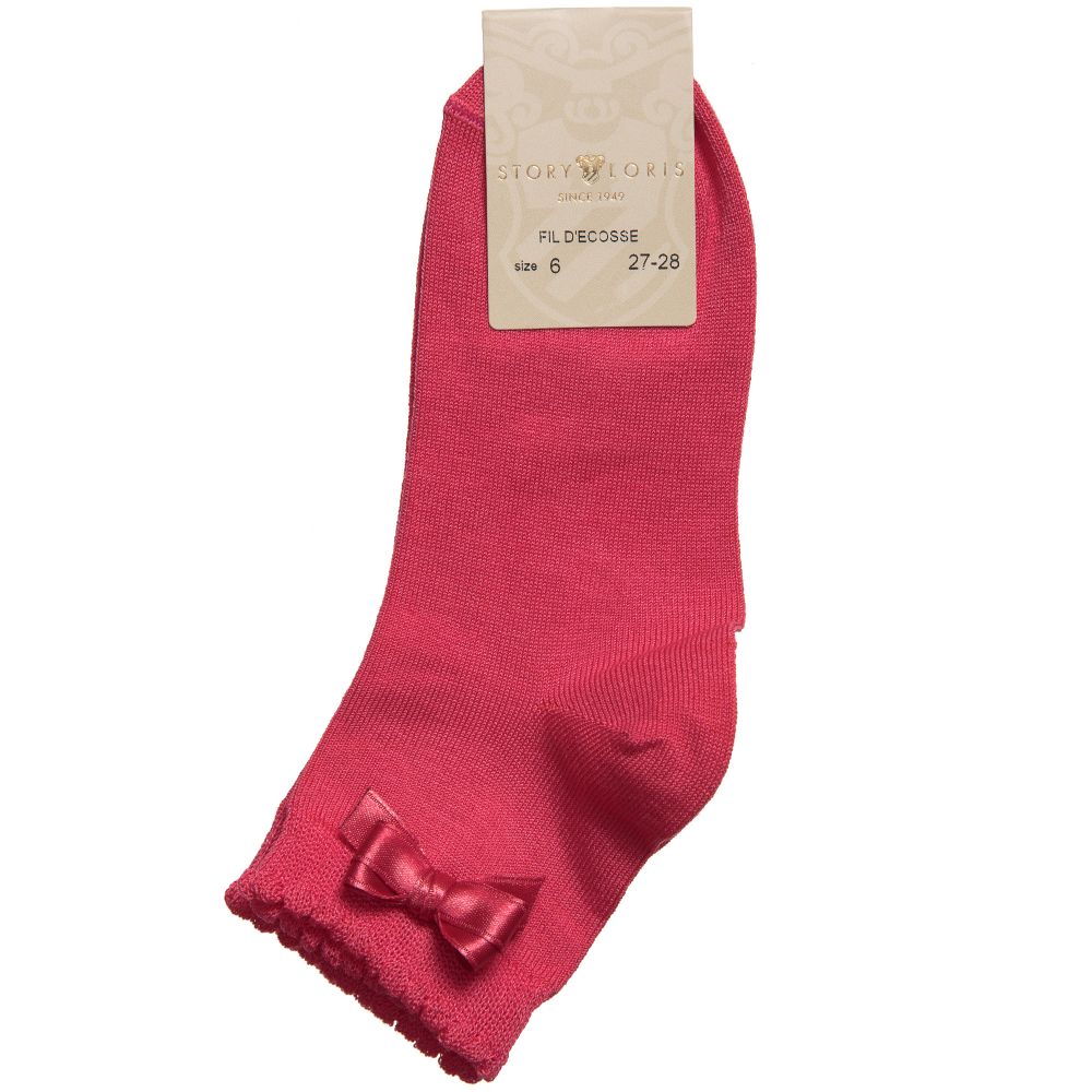 Story Loris-Girls Dark Pink Socks with Bow | Childrensalon Outlet