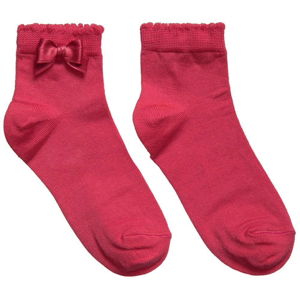 Story Loris - Girls Dark Pink Socks with Bow | Childrensalon