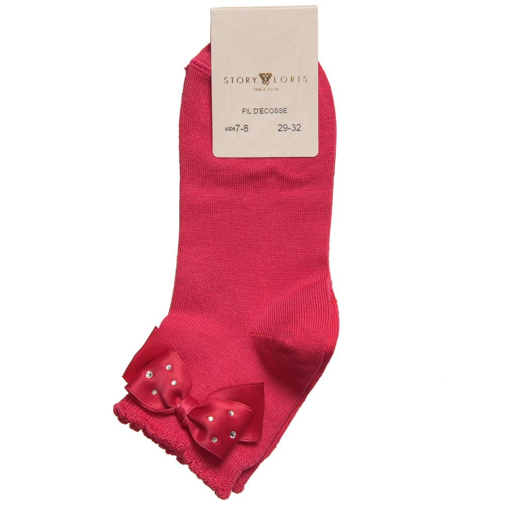 Story Loris-جوارب بفيونكة قطن لون زهري غامق للبنات | Childrensalon Outlet