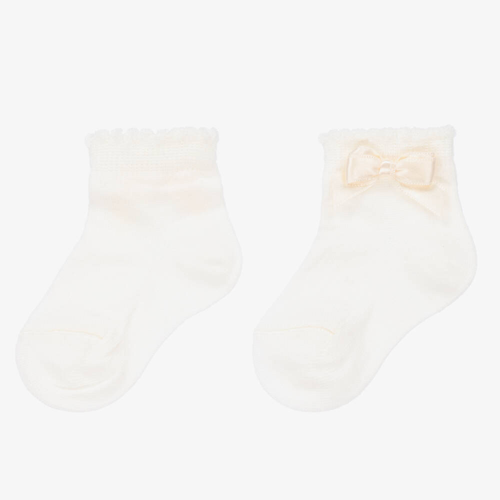 Story Loris-Girls Ivory Socks with Silk Bow | Childrensalon Outlet