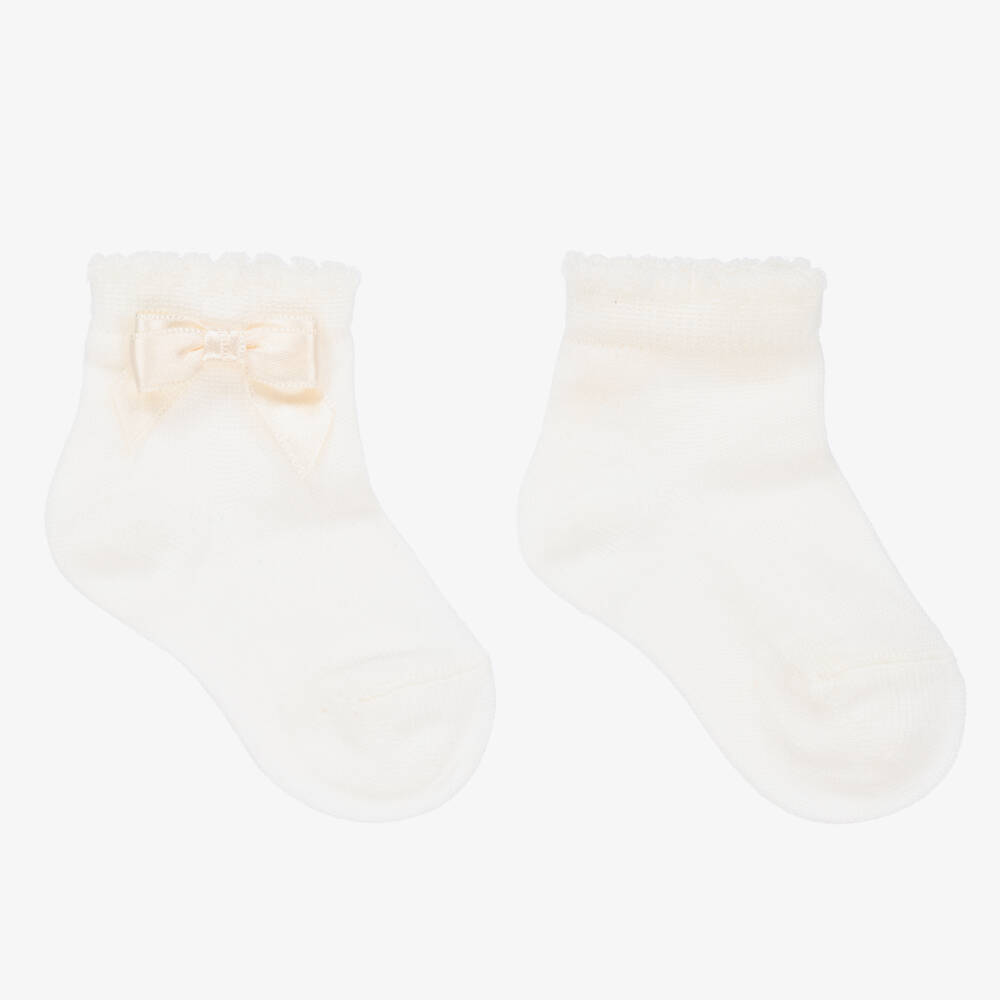 Story Loris-Girls Ivory Socks with Silk Bow | Childrensalon Outlet