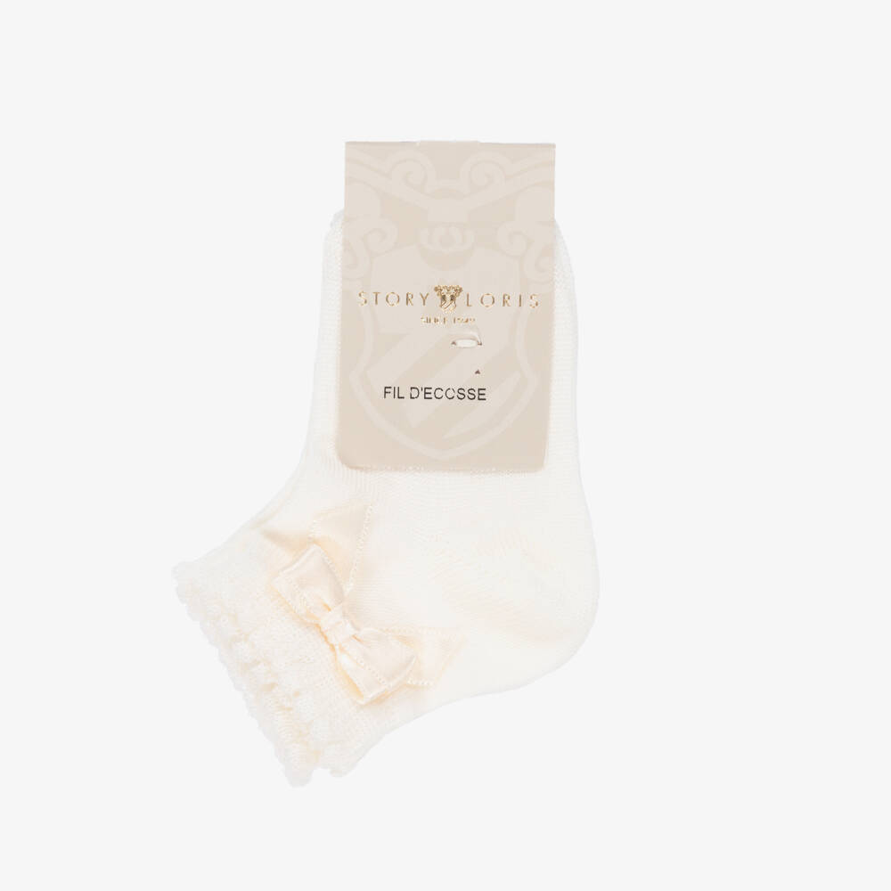 Story Loris-Girls Ivory Socks with Silk Bow | Childrensalon Outlet