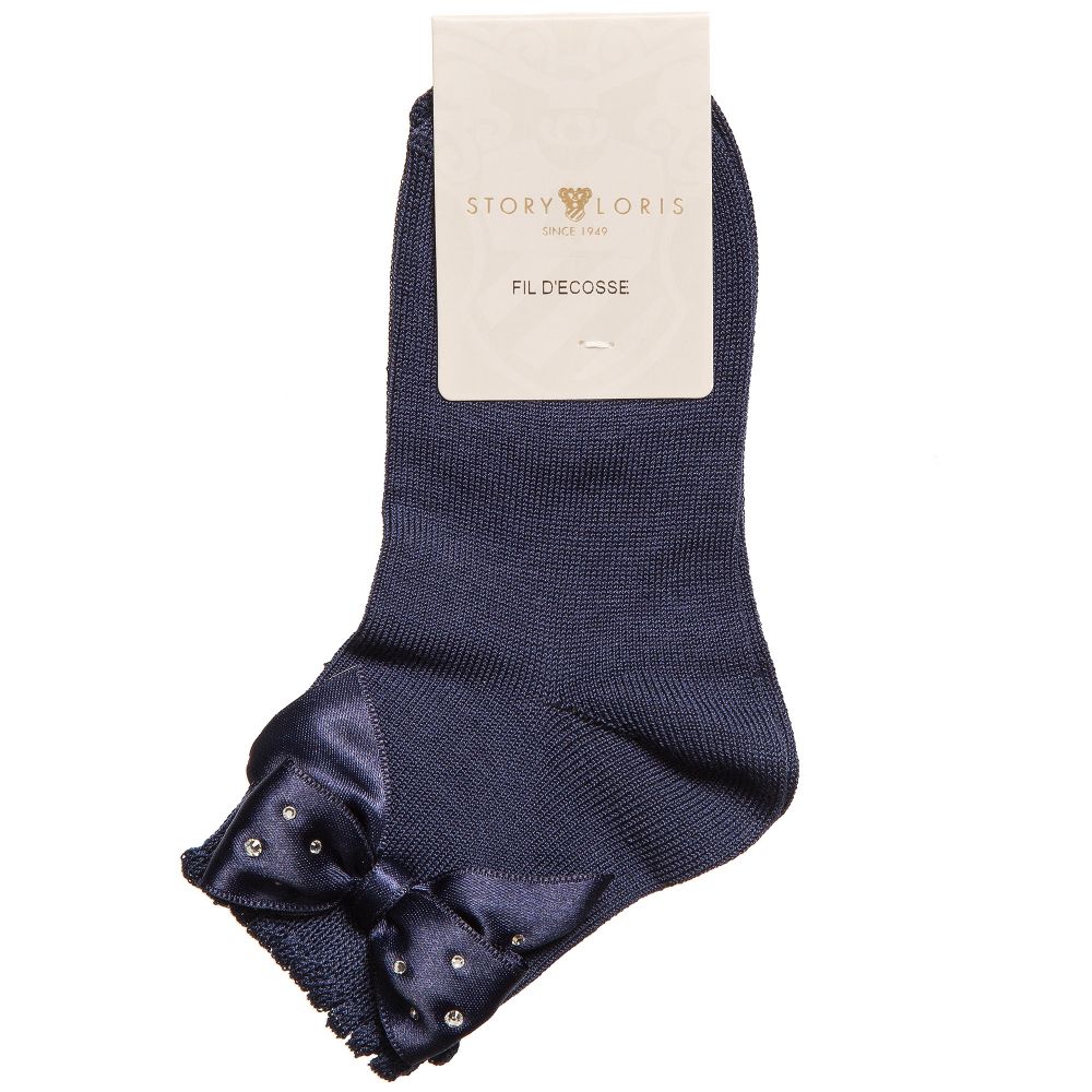 Story Loris-Girls Navy Blue Socks with Diamanté Bow | Childrensalon Outlet