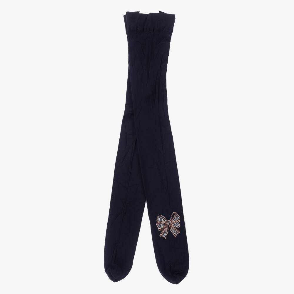 Story Loris-Girls Navy Tights with Bow Detail | Childrensalon Outlet