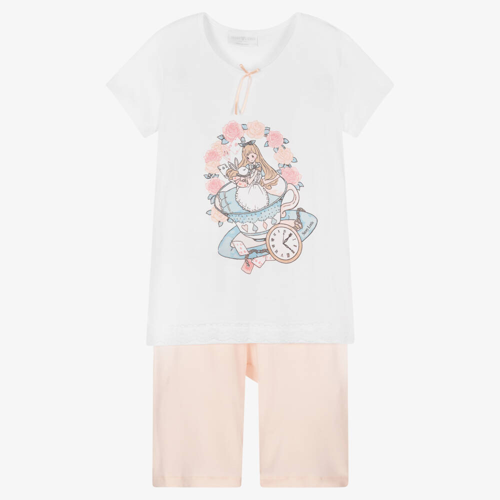 Story Loris-Бело-розовая пижама из модала Алиса для девочек | Childrensalon Outlet