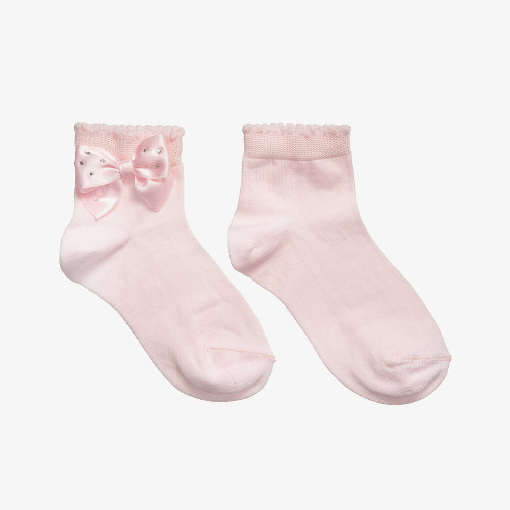 Story Loris-Girls Pale Pink Socks with Diamanté Bow | Childrensalon Outlet