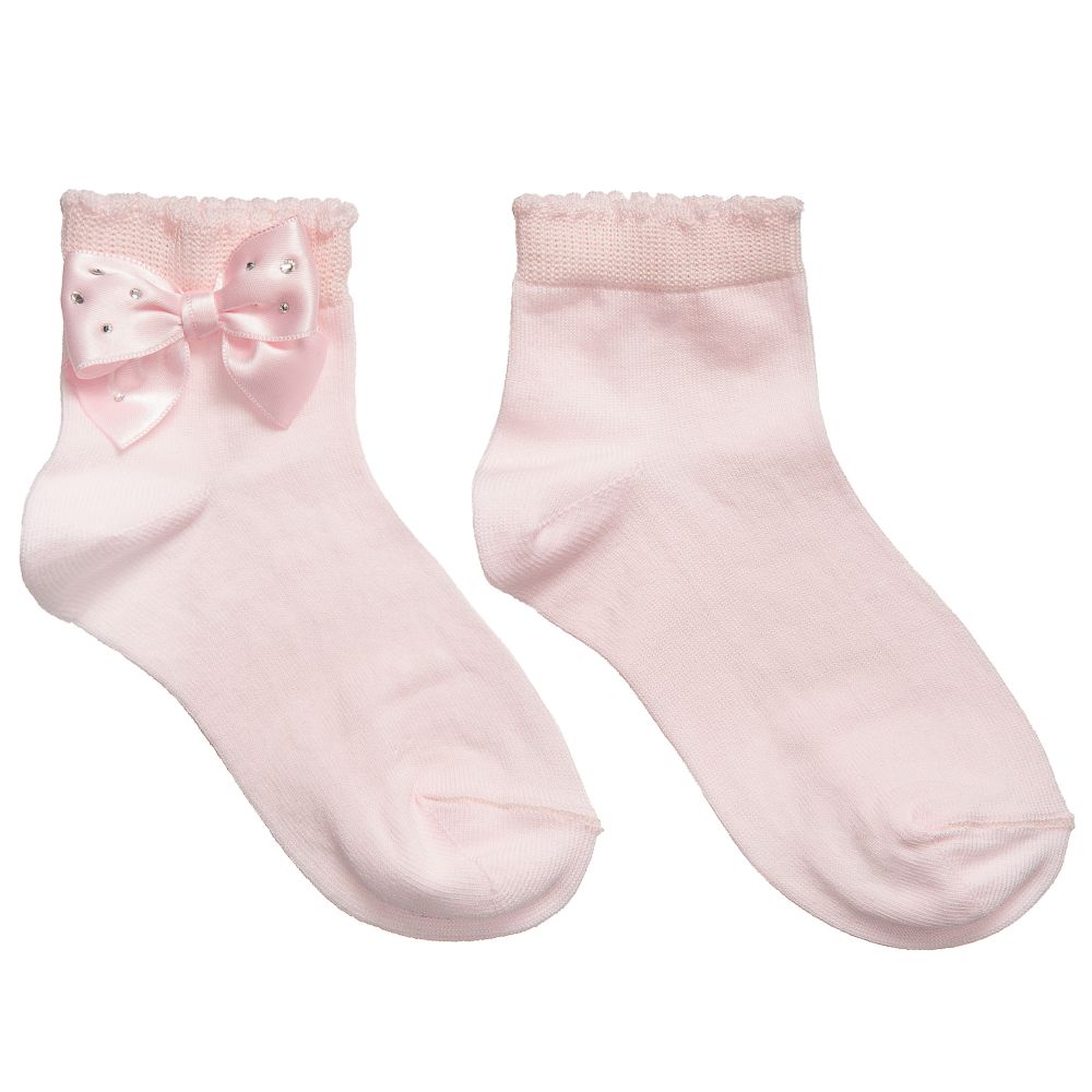 Story Loris - Girls Pale Pink Socks with Diamanté Bow | Childrensalon
