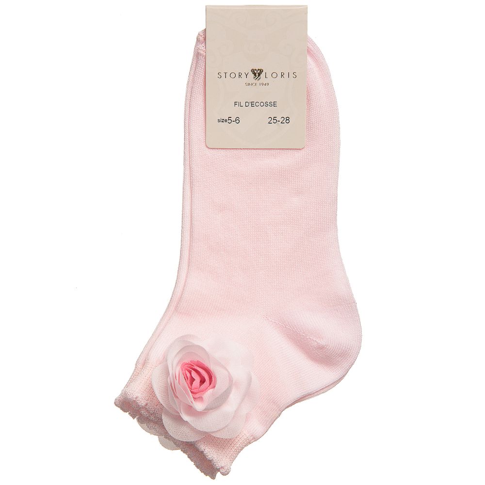Story Loris-Girls Pale Pink Socks with Floral Appliqué | Childrensalon Outlet
