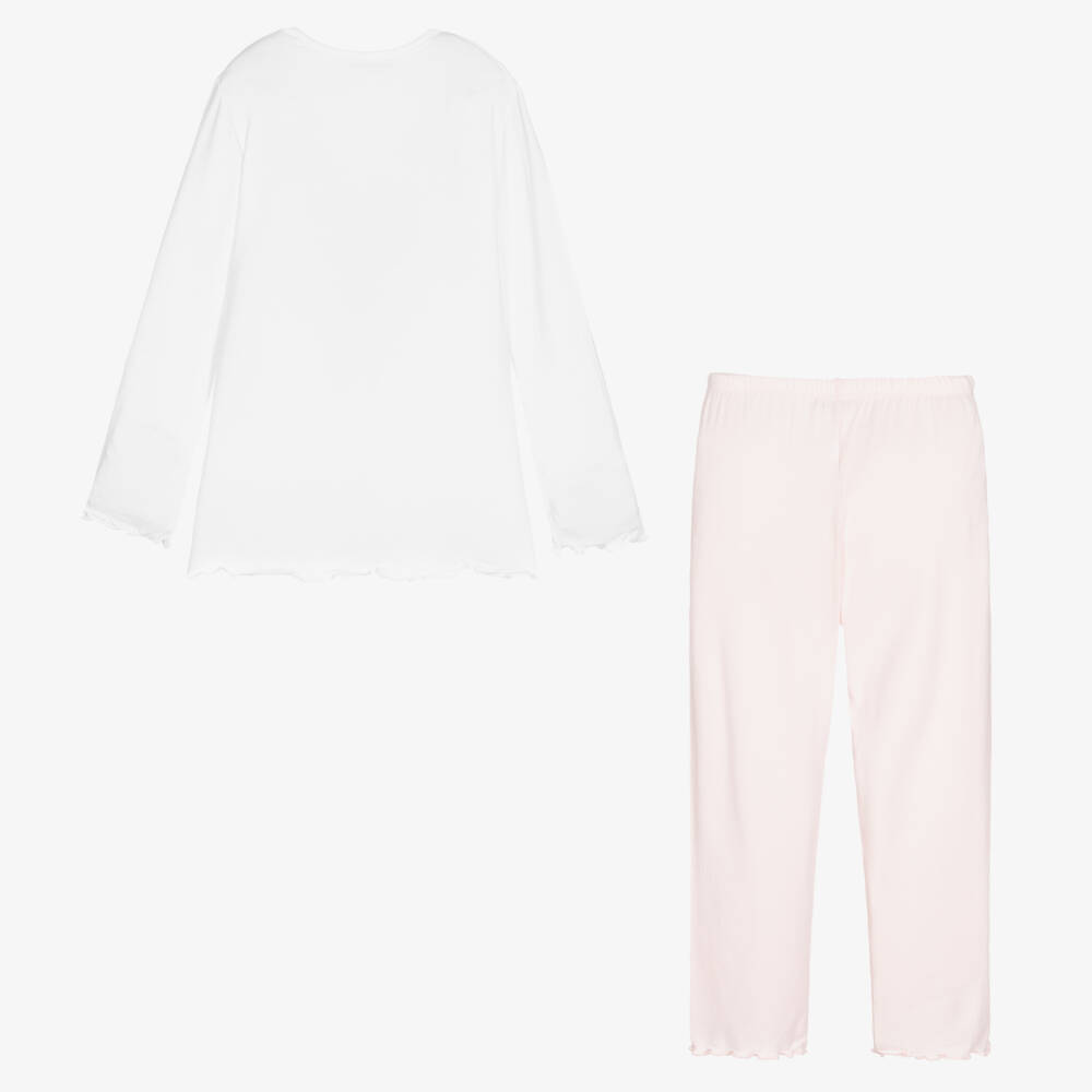 Story Loris-Girls Pink and White Bow Nightwear | Childrensalon Outlet