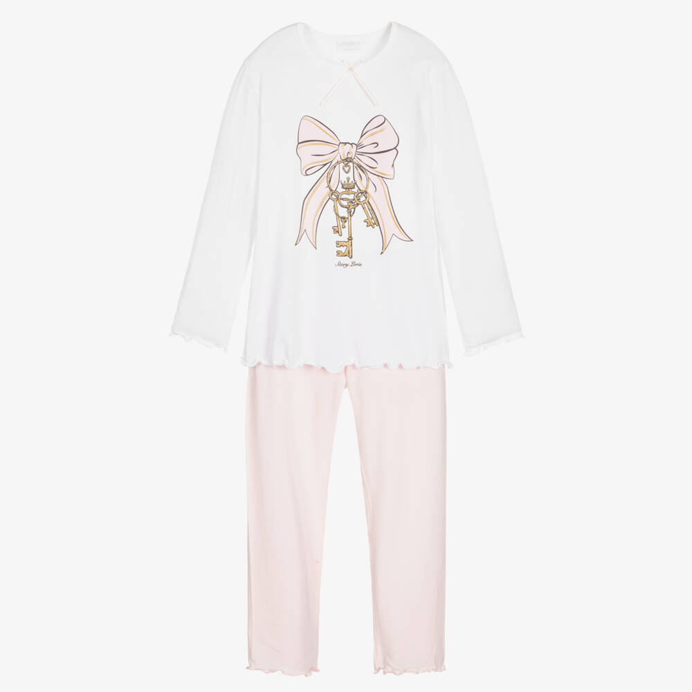 Story Loris-Girls Pink and White Bow Nightwear | Childrensalon Outlet