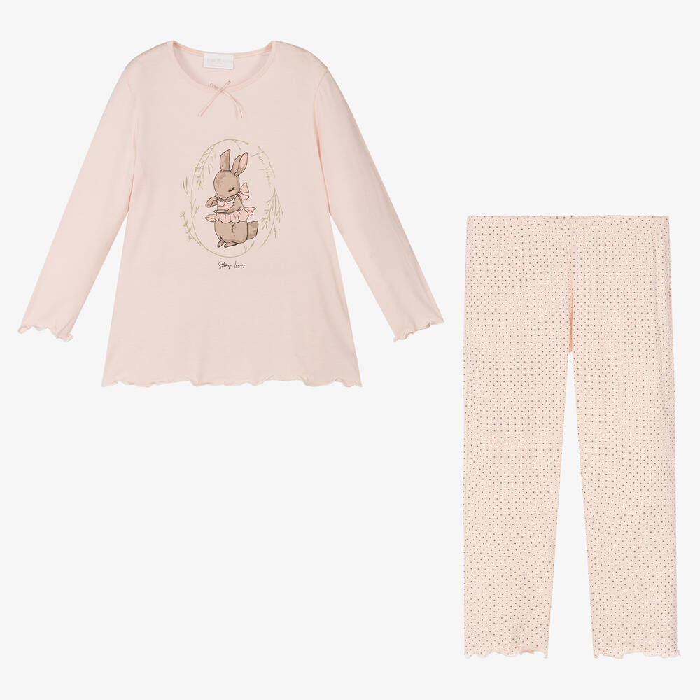 Story Loris-Girls Pink Bunny & Dot Modal Pyjamas | Childrensalon Outlet