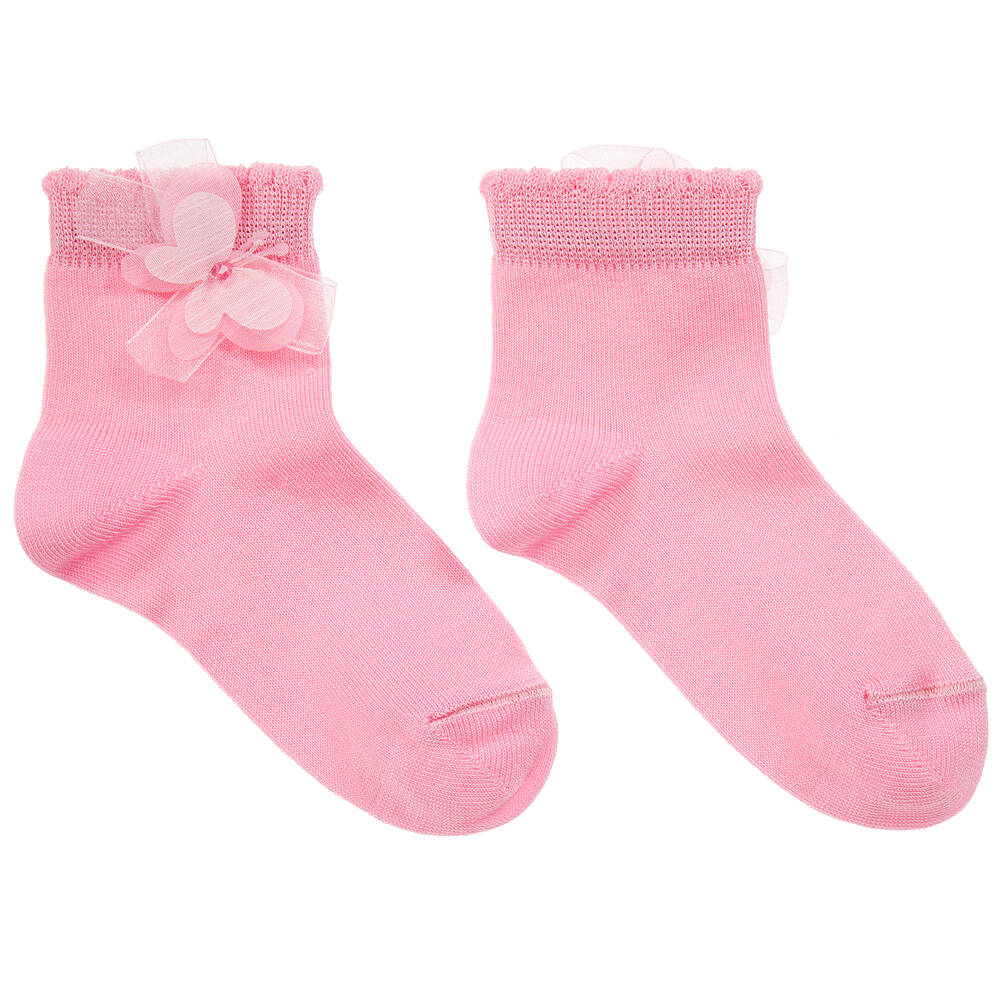 Story Loris - Girls Pink Cotton Butterfly Socks  | Childrensalon