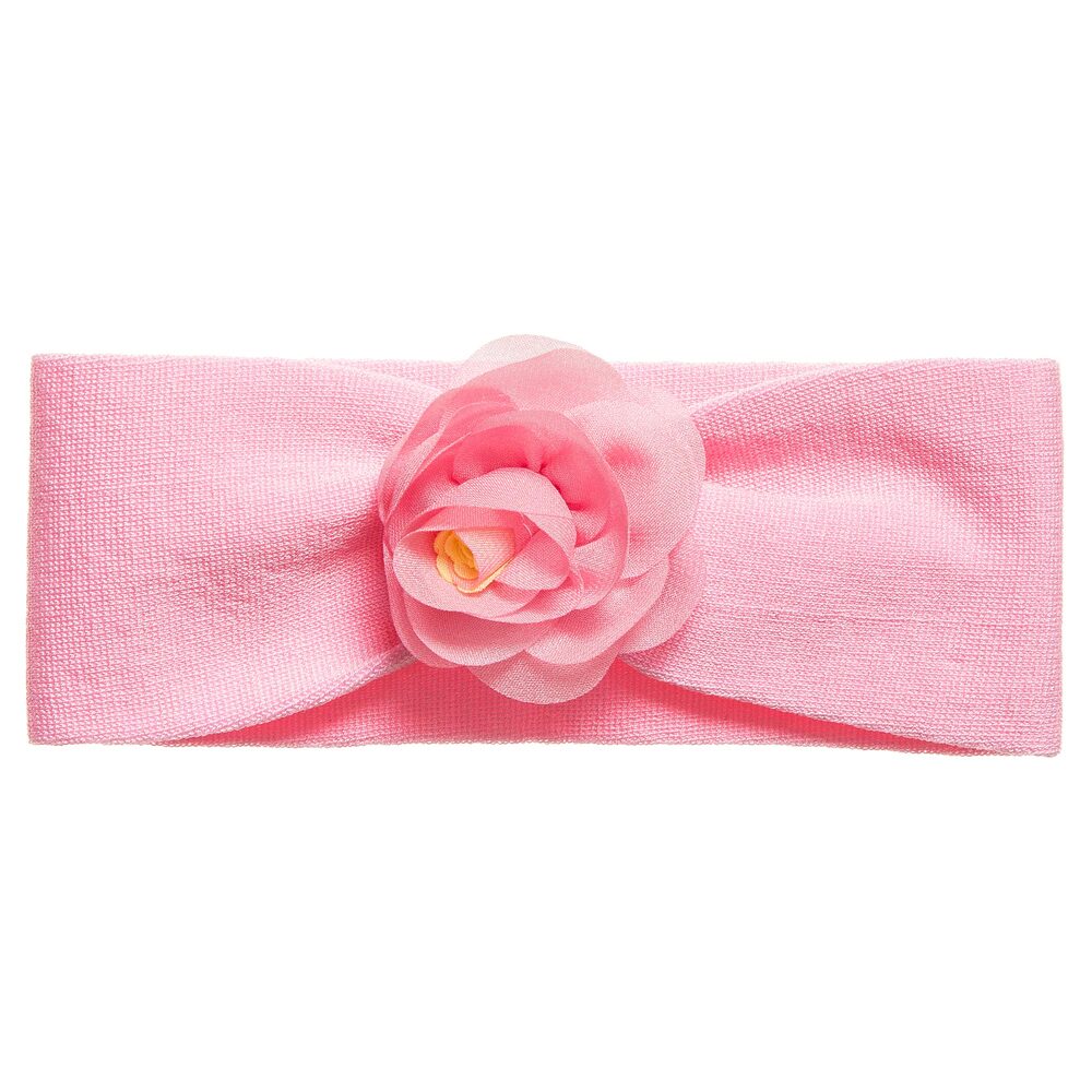 Story Loris - Girls Pink Cotton Jersey Headband with Flower | Childrensalon