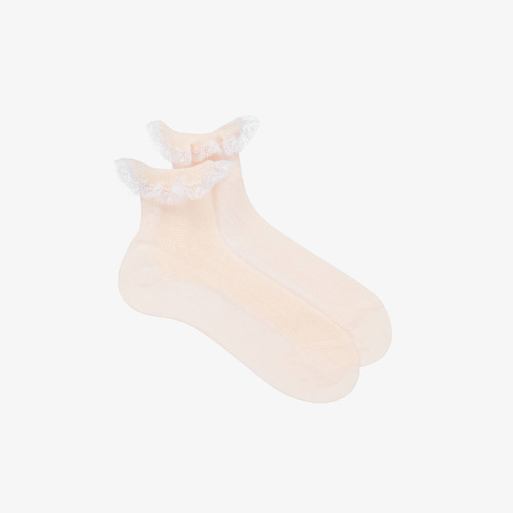 Story Loris-Girls Pink Lace Trim Socks | Childrensalon Outlet
