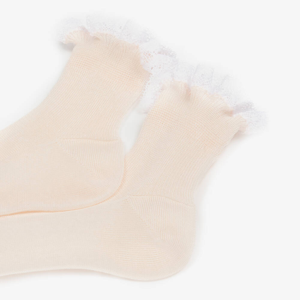 Story Loris-Girls Pink Lace Trim Socks | Childrensalon Outlet