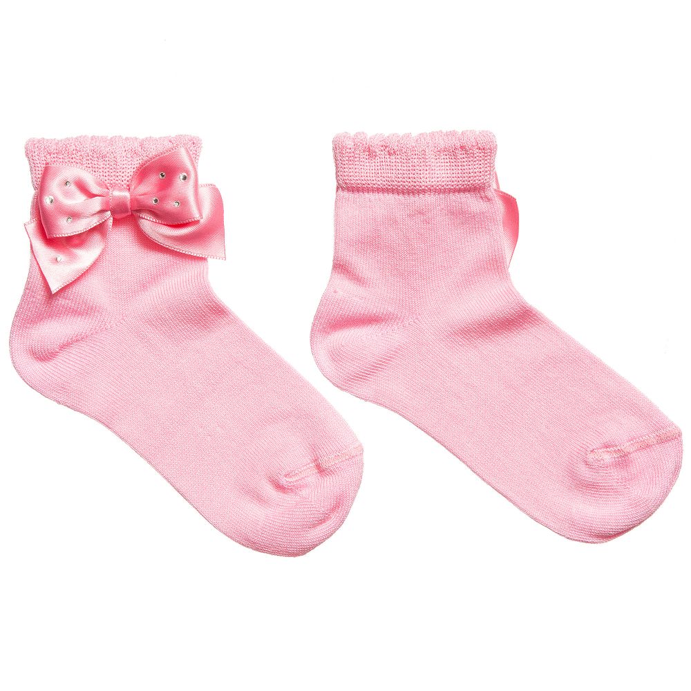 Story Loris-Girls Pink Socks with Diamanté Bow | Childrensalon Outlet