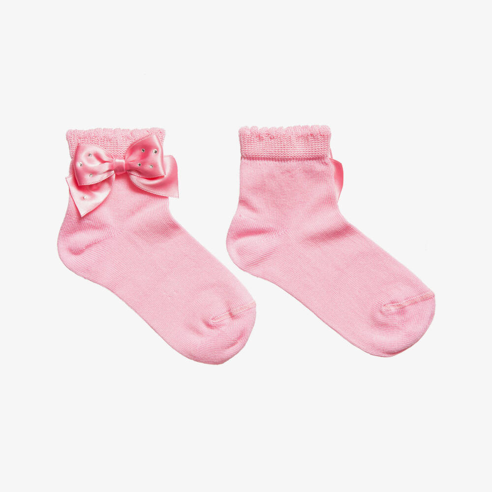 Story Loris-Girls Pink Socks with Diamanté Bow | Childrensalon Outlet