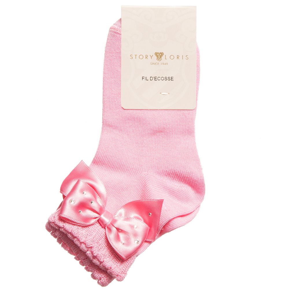 Story Loris-Girls Pink Socks with Diamanté Bow | Childrensalon Outlet