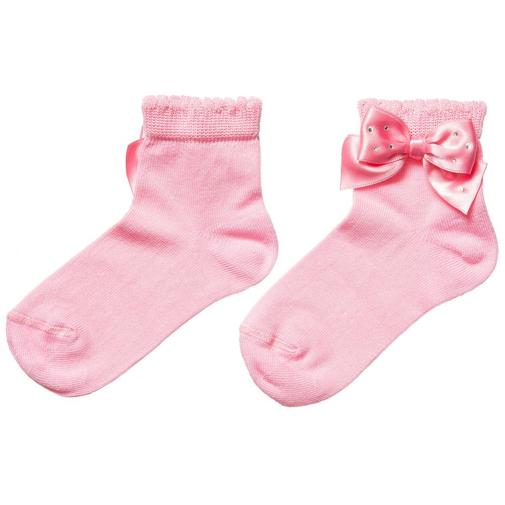 Story Loris-Girls Pink Socks with Diamanté Bow | Childrensalon Outlet