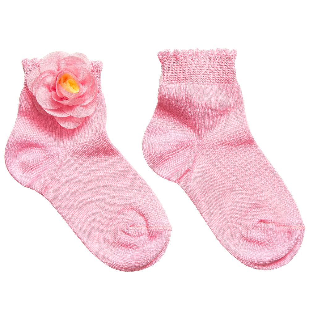 Story Loris-Girls Pink Socks with Floral Appliqué | Childrensalon Outlet