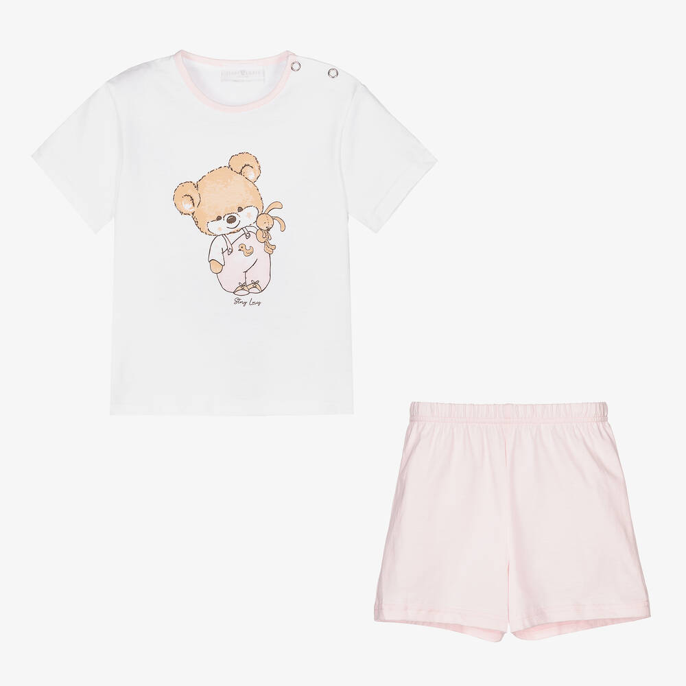 Story Loris-بيجاما أطفال بناتي قطن لون زهري وأبيض | Childrensalon Outlet