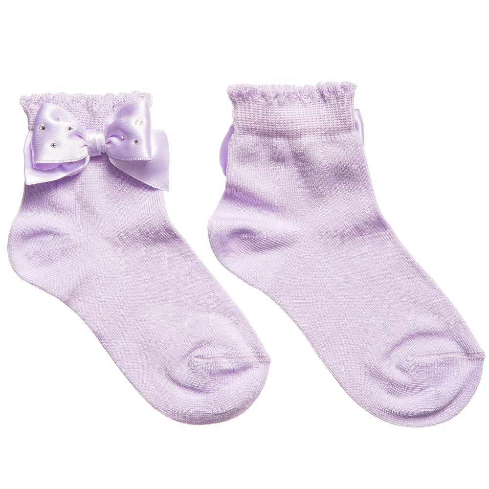 Story Loris - Girls Purple Socks with Diamanté Bow | Childrensalon