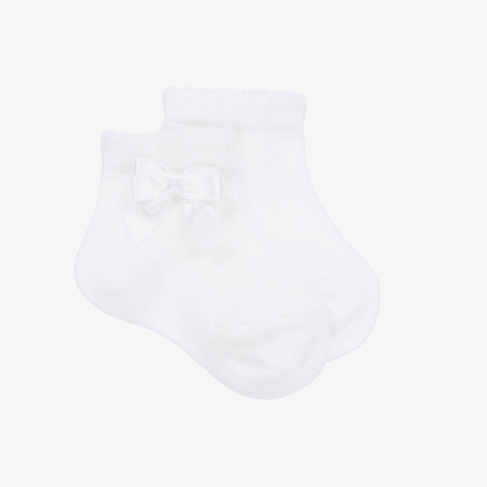 Story Loris-Girls White Bow Adorned Socks | Childrensalon Outlet
