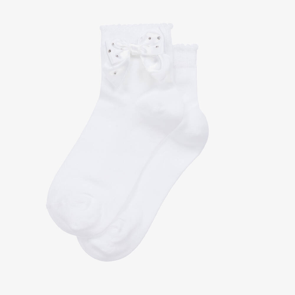 Story Loris-Girls White Bow Cotton Socks | Childrensalon Outlet
