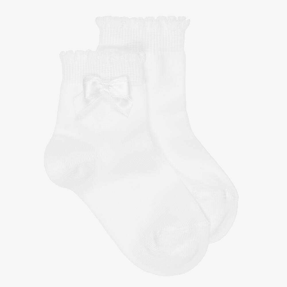 Story Loris-Girls White Bow Cotton Socks | Childrensalon Outlet