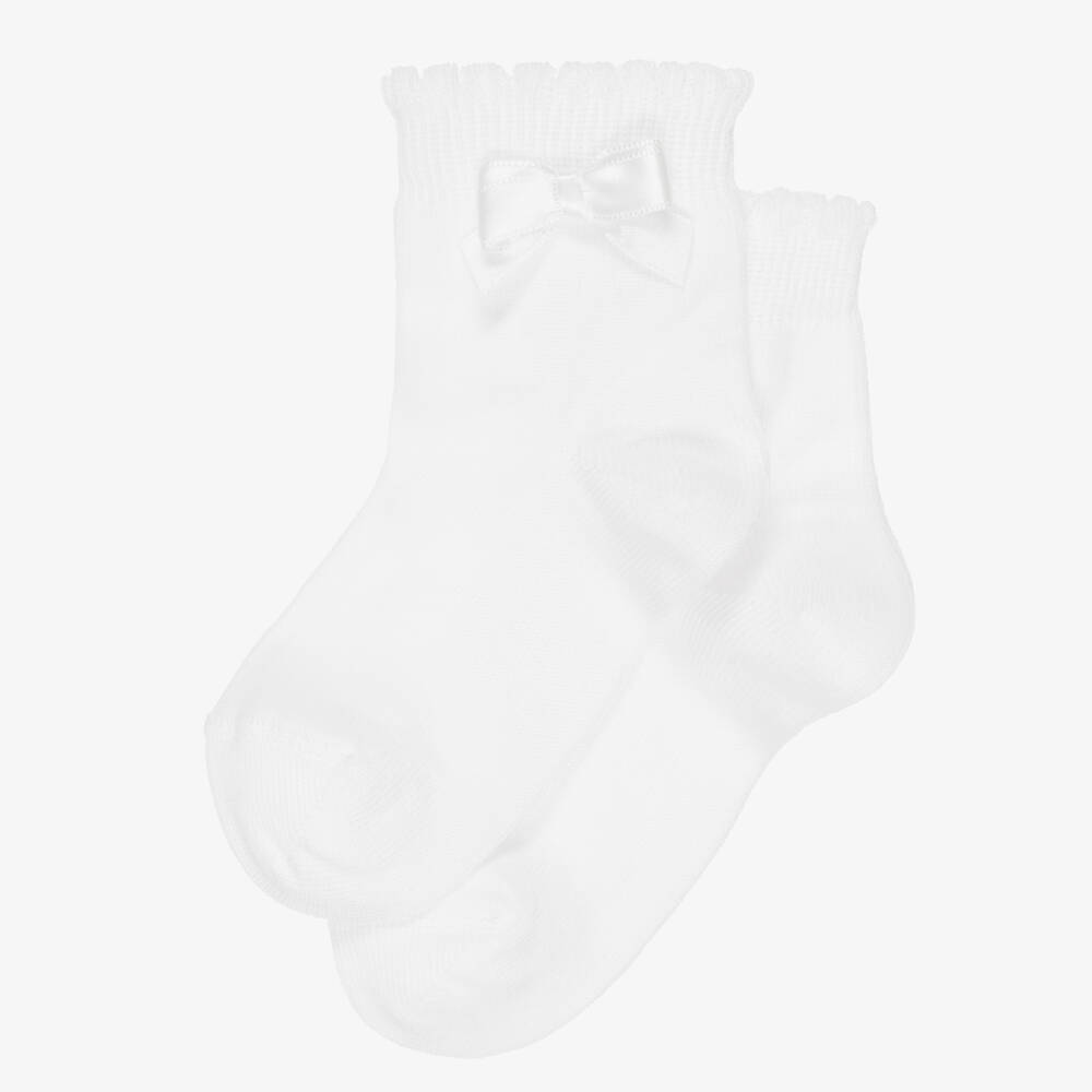 Story Loris-Girls White Bow Cotton Socks | Childrensalon Outlet