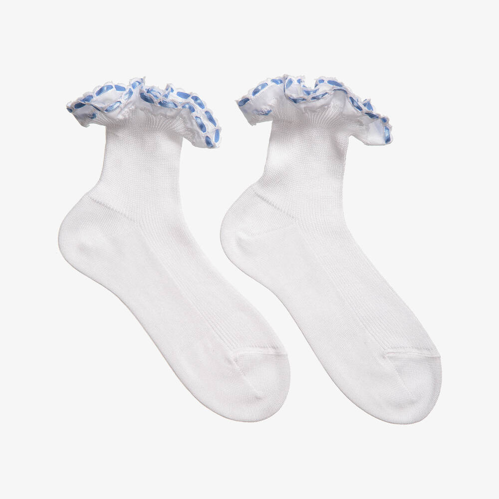Story Loris-جوارب كشكش قطن لون أبيض وأزرق للبنات | Childrensalon Outlet