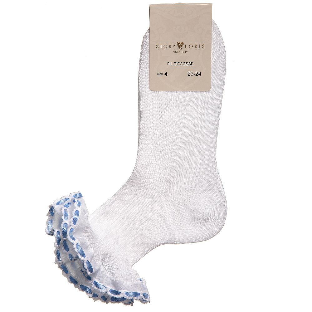 Story Loris-جوارب كشكش قطن لون أبيض وأزرق للبنات | Childrensalon Outlet