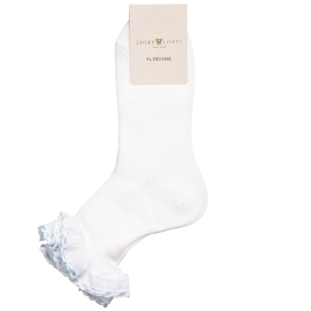 Story Loris-جوارب كشكش قطن لون أبيض وازرق للبنات | Childrensalon Outlet