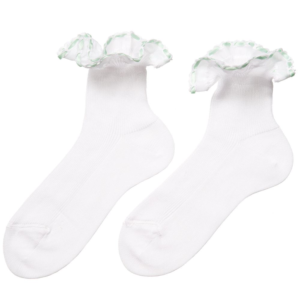 Story Loris-جوارب كشكش قطن لون أبيض وأخضر للبنات | Childrensalon Outlet