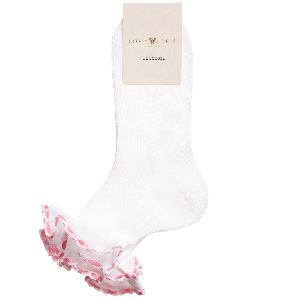 Story Loris-جوارب كشكش قطن لون أبيض وزهري للبنات | Childrensalon Outlet