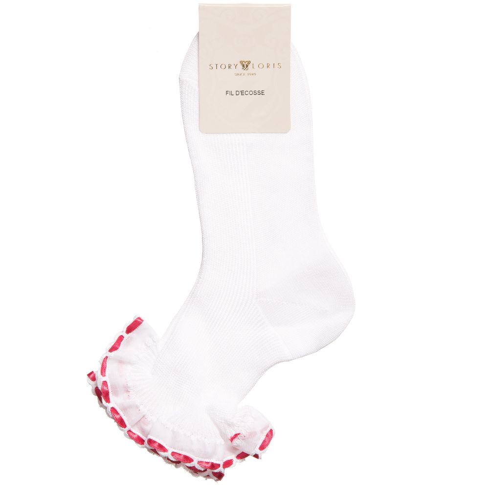Story Loris-جوارب كشكش قطن لون أبيض وأحمر للبنات | Childrensalon Outlet