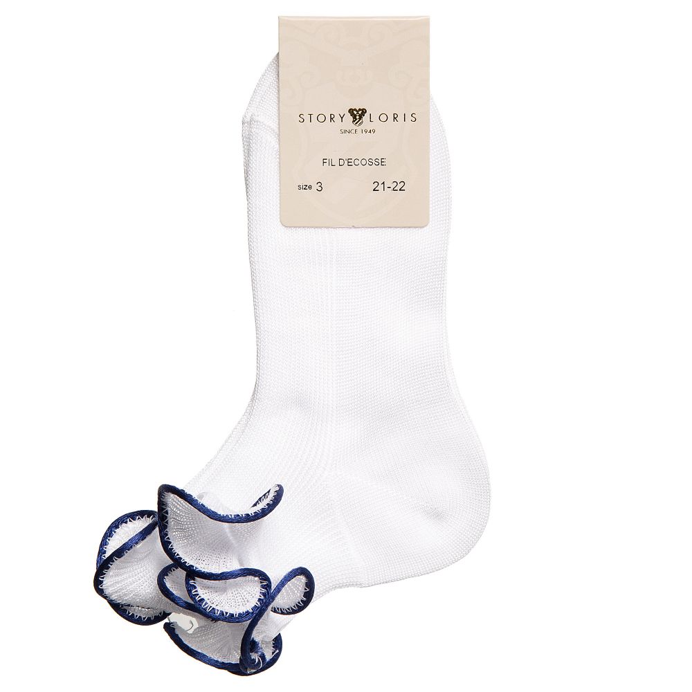 Story Loris-جوارب كشكش قطن لون أبيض وكحلي للبنات | Childrensalon Outlet