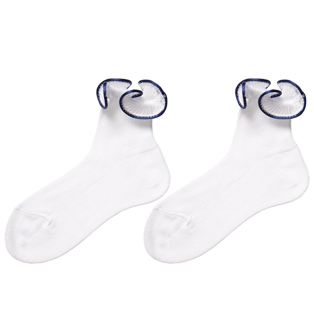 Story Loris-جوارب كشكش قطن لون أبيض وكحلي للبنات | Childrensalon Outlet