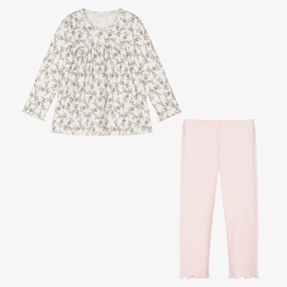 Story Loris-Бело-розовая хлопковая пижама для девочек | Childrensalon Outlet