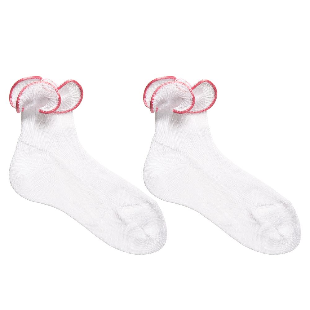 Story Loris - Girls White & Pink Ruffle Socks | Childrensalon