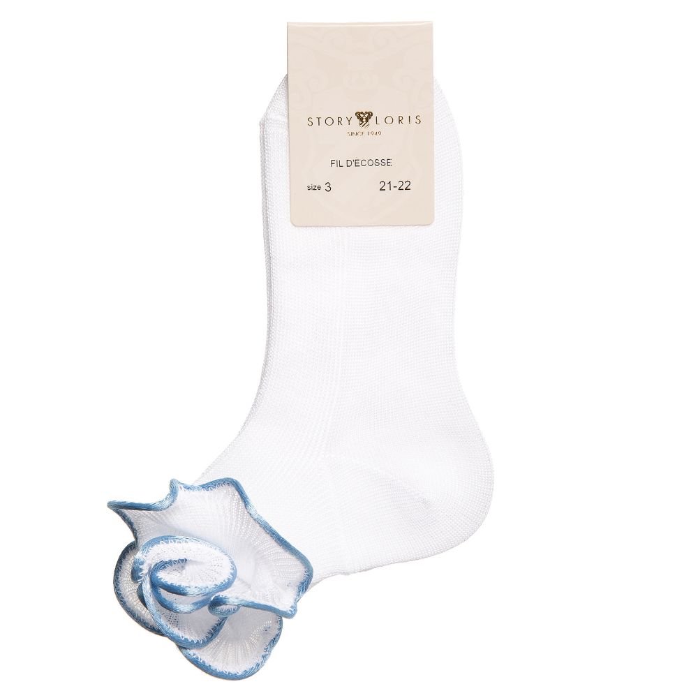 Story Loris-Girls White & Sky Blue Ruffle Socks | Childrensalon Outlet