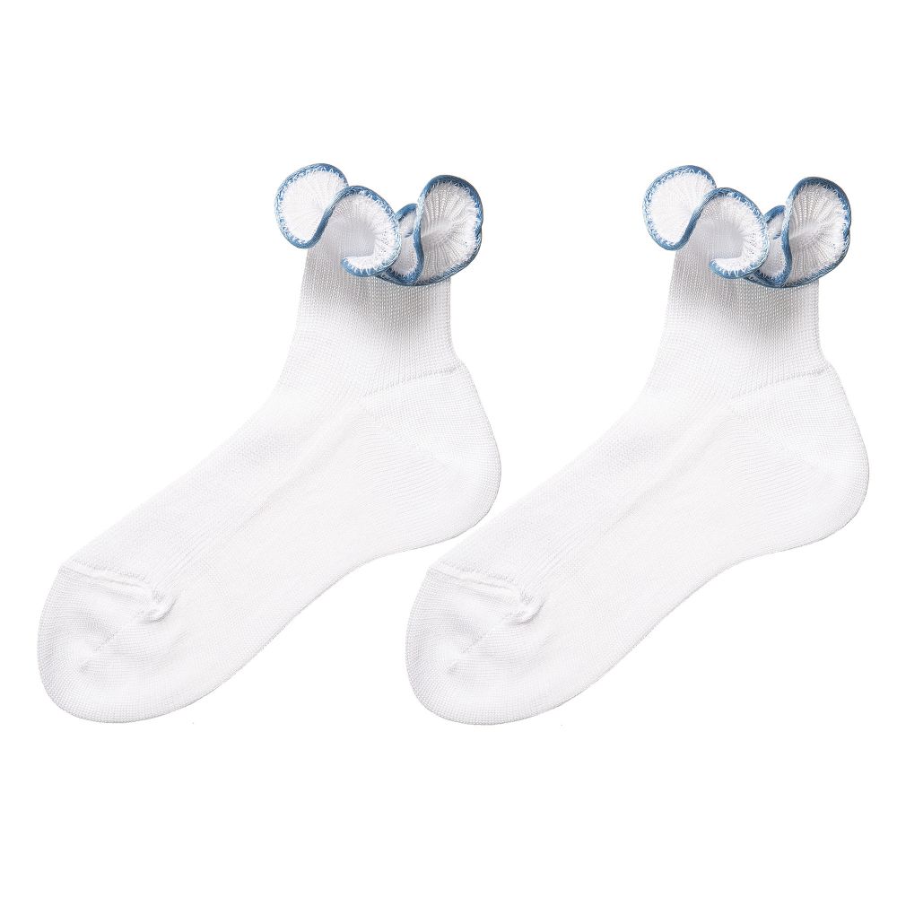 Story Loris-Girls White & Sky Blue Ruffle Socks | Childrensalon Outlet